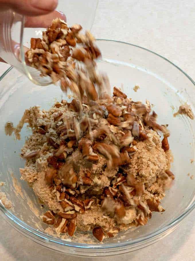 Adding Toasted Pecans to Dough for Oatmeal Spice Shortbread