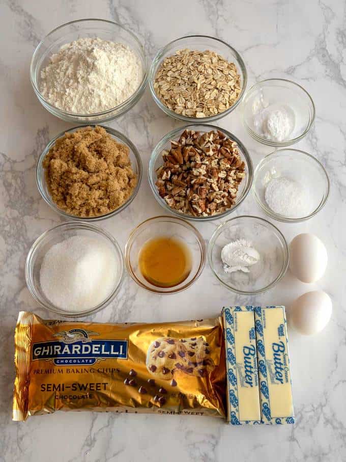 Ingredients for Chocolate Chip Oatmeal Cookies