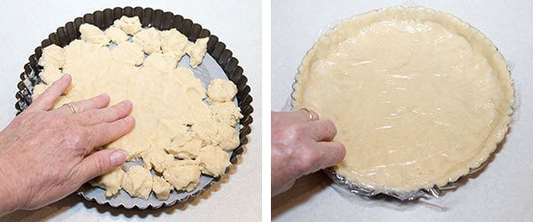 Pressing dough in pan