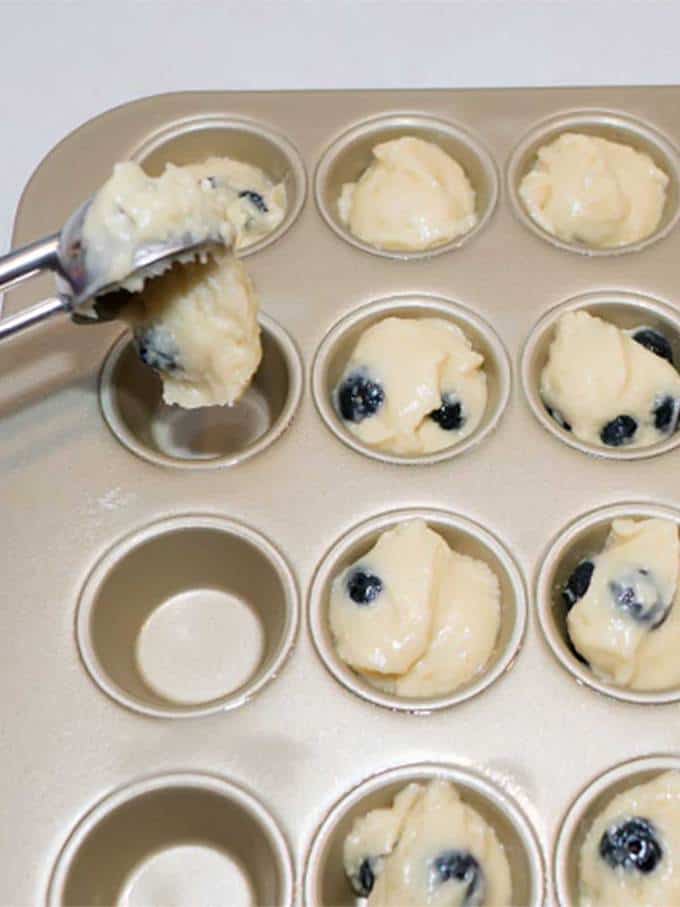 Adding batter to Mini Muffin pan