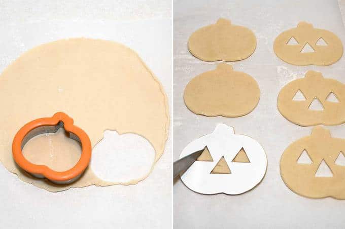 making the pumpkin cutouts of the pie dough