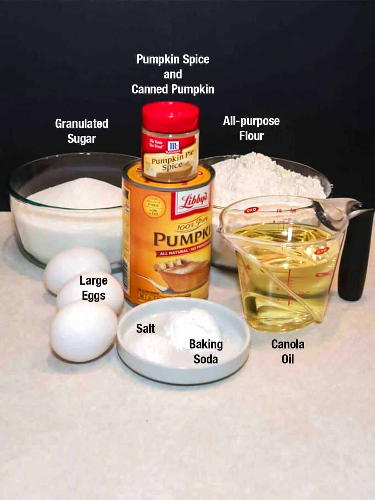 Ingredients for pumpkin bundt cake.