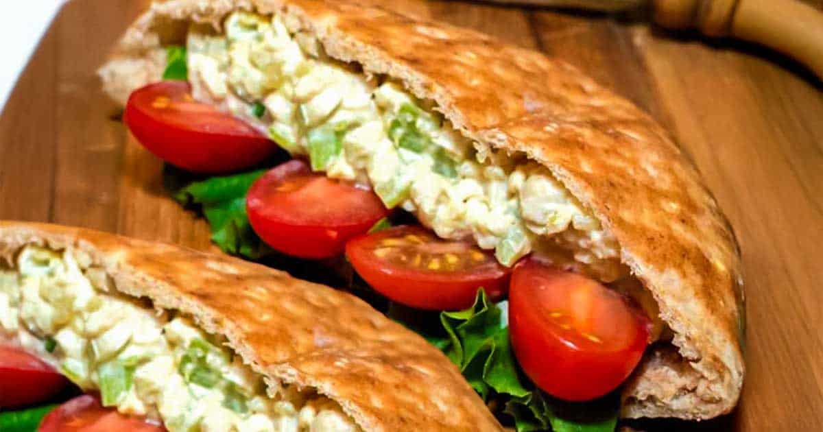 Leftover turkey saiad in pita bread.