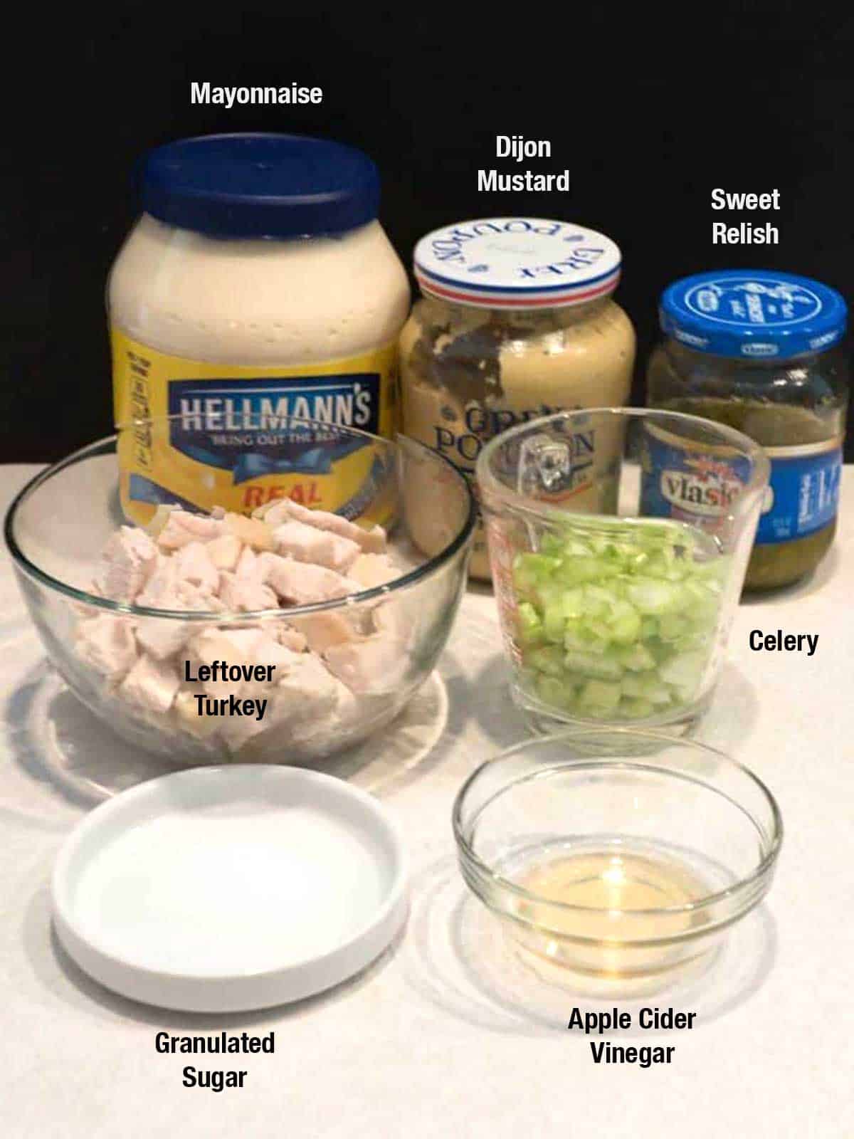 Ingredients for leftover turkey salad.