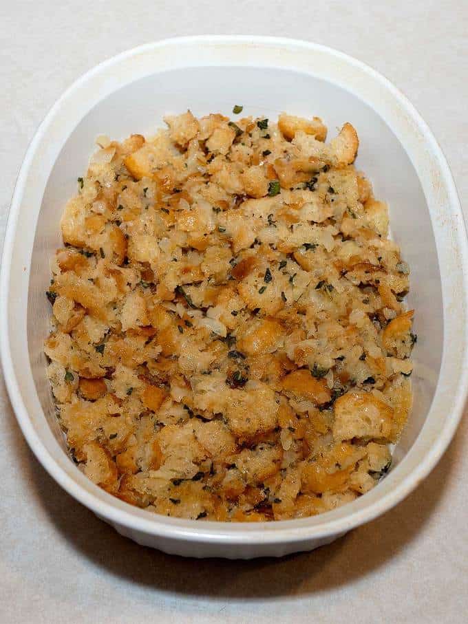 Sage and onion stuffing ready for oven