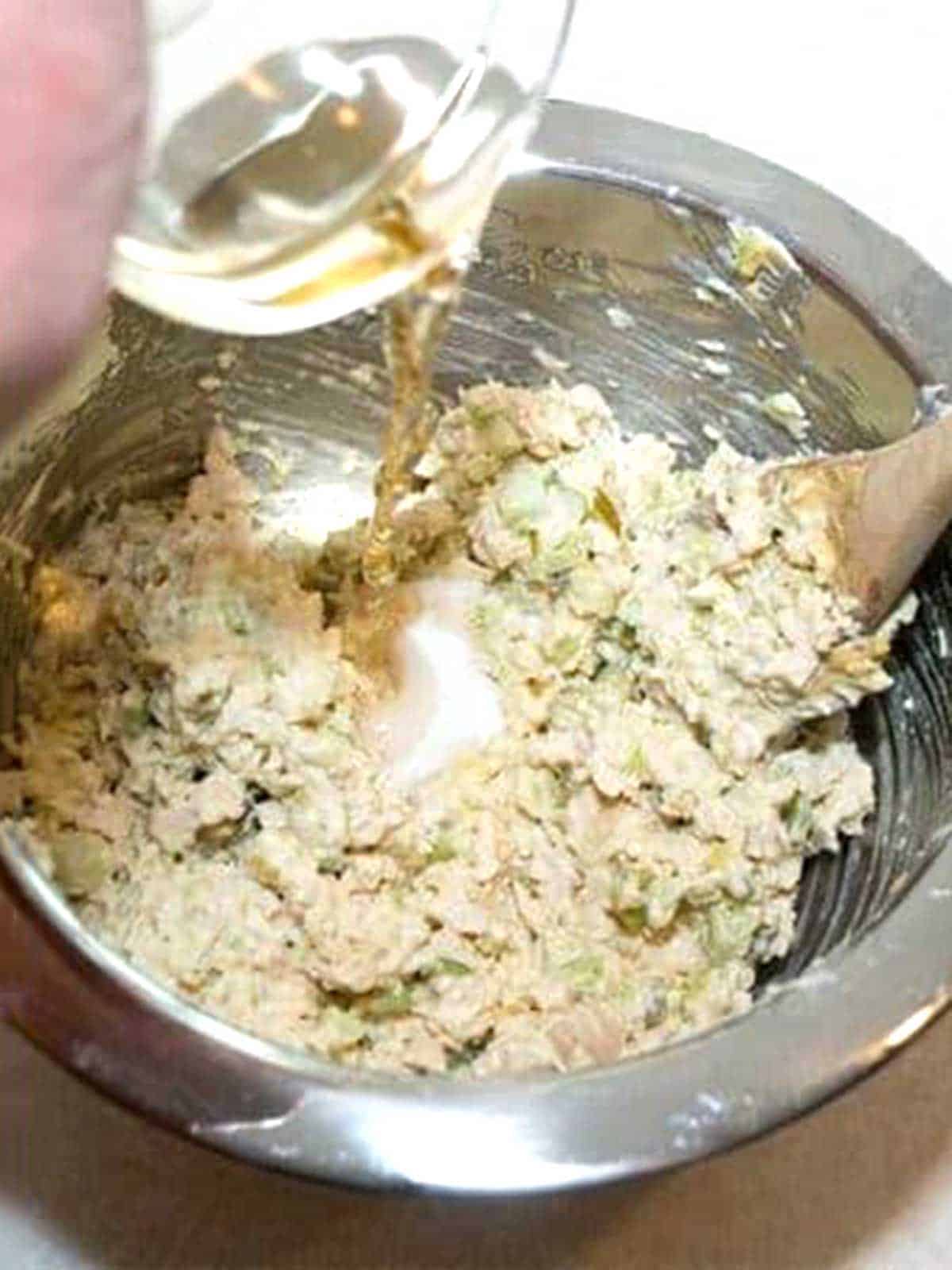 Vinegar added to the turkey salad.