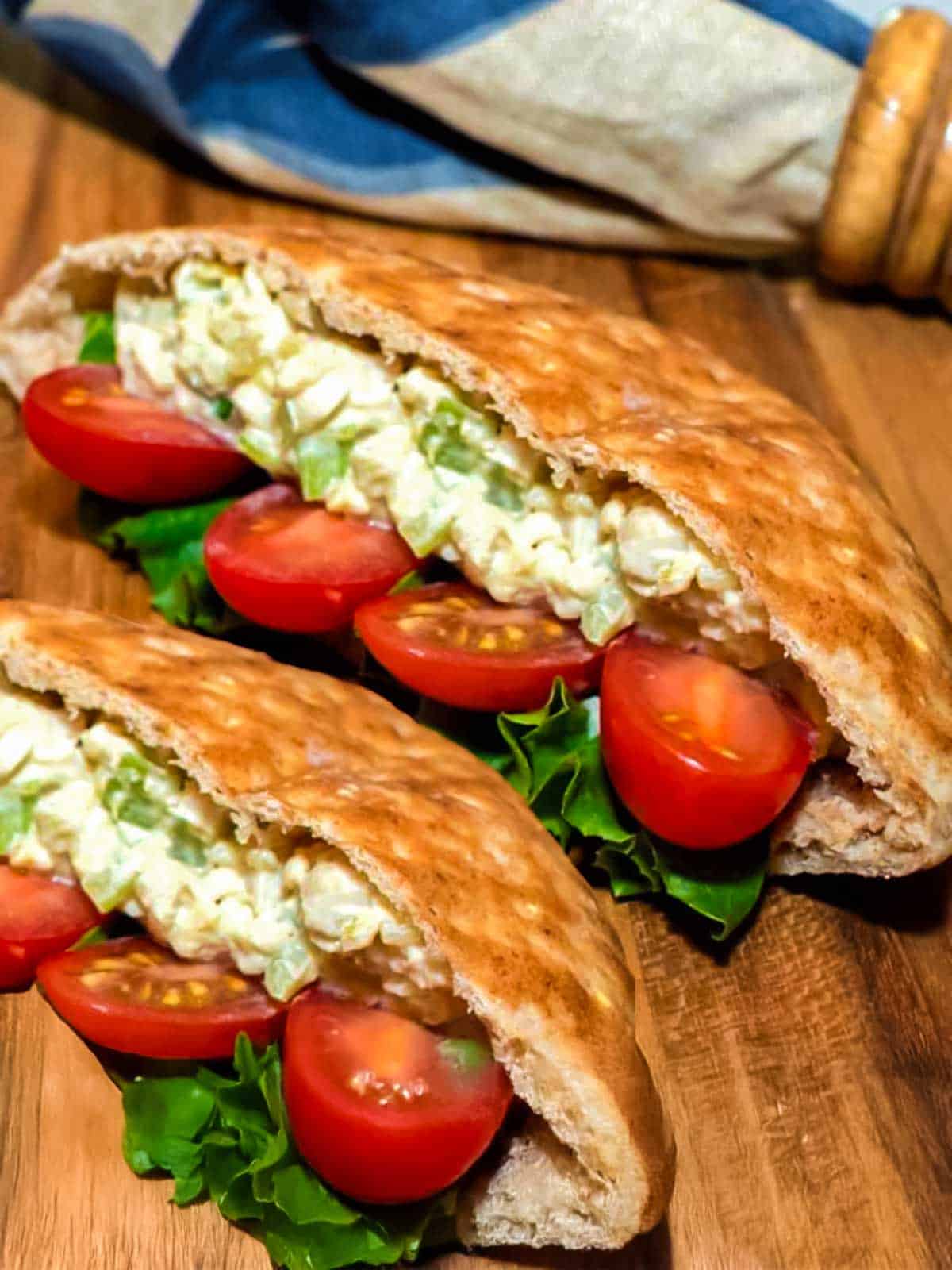 Leftover turkey salad in a pita roll.