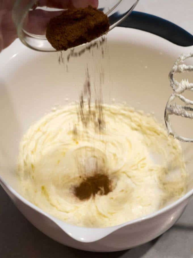 Adding the Cinnamon to the Frosting for the Cinnamon Buttercream Frosting
