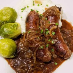 Bangers and Mash with Onion Gravy