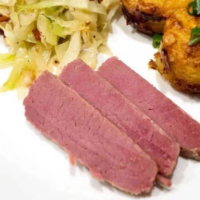 Sous Vide Corned Beef with Irish Fried Cabbage with Onion and Bacon
