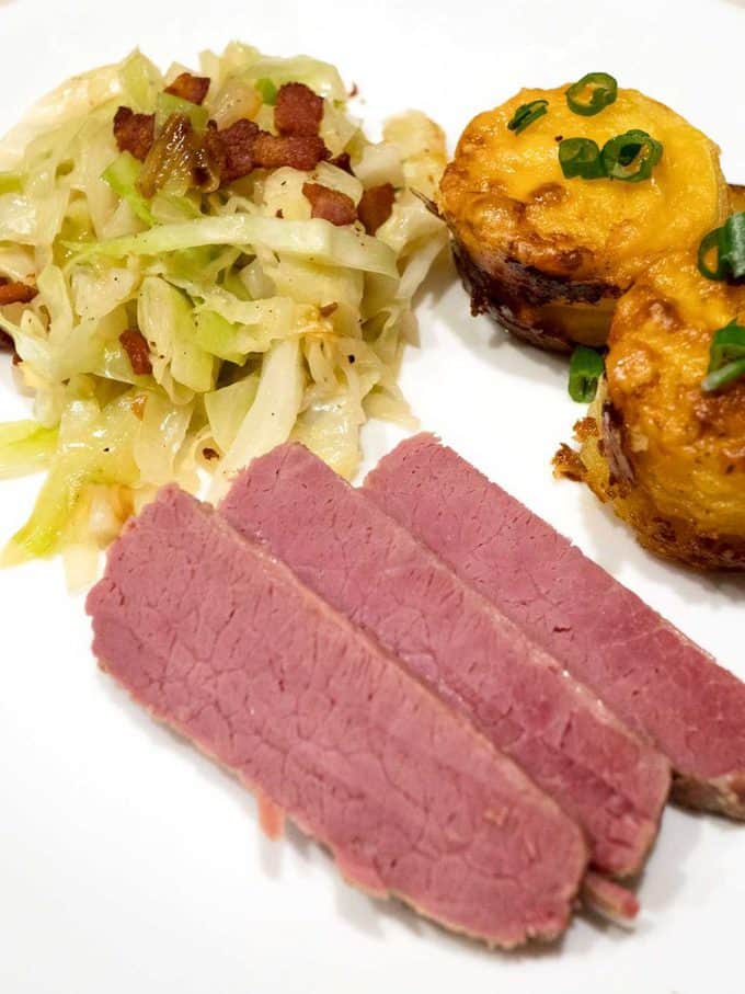 Sous Vide Corned Beef with Irish Fried Cabbage with Onion and Bacon