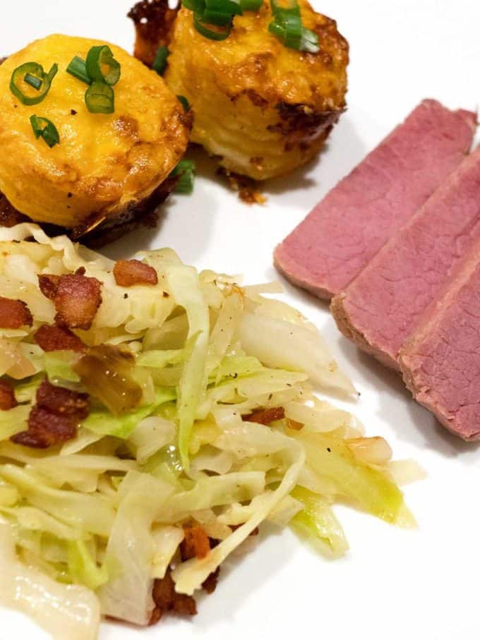 Sous Vide Corned Beef with Irish Fried Cabbage with Onion and Bacon