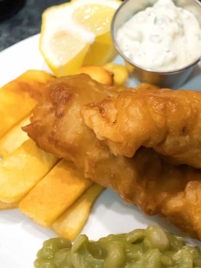 Beer Battered Fish and Chips with Mushy Peas