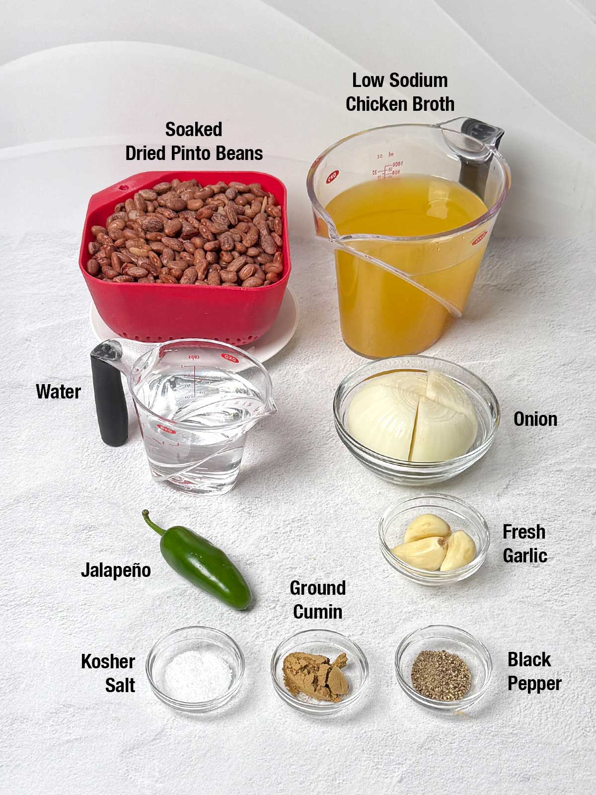 Ingredients for smashed pinto beans.