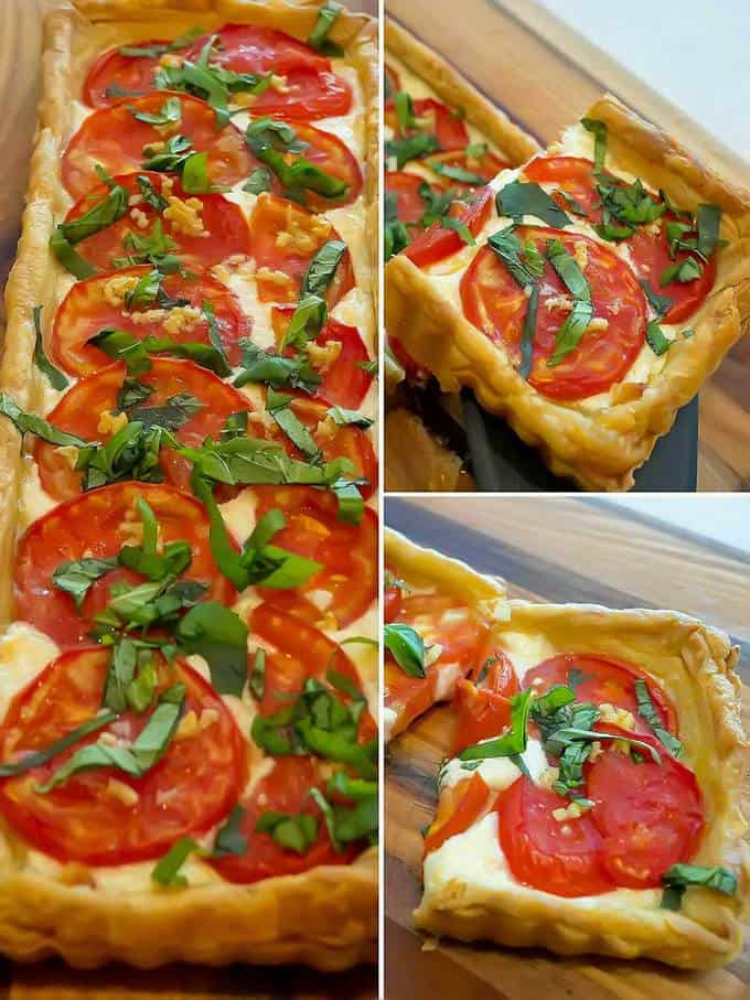 Fresh tomato tart in a creamy base with puff pastry