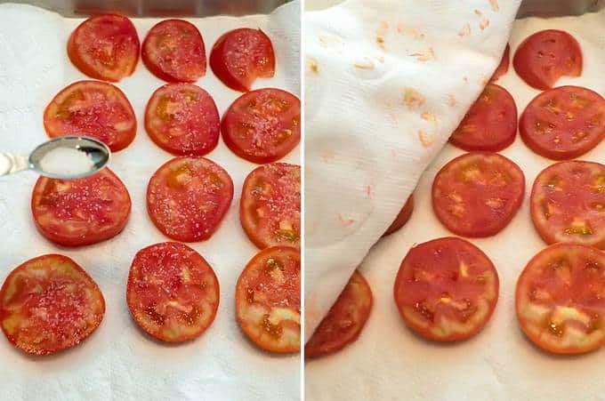 Draining tomatoes for fresh tomato tart