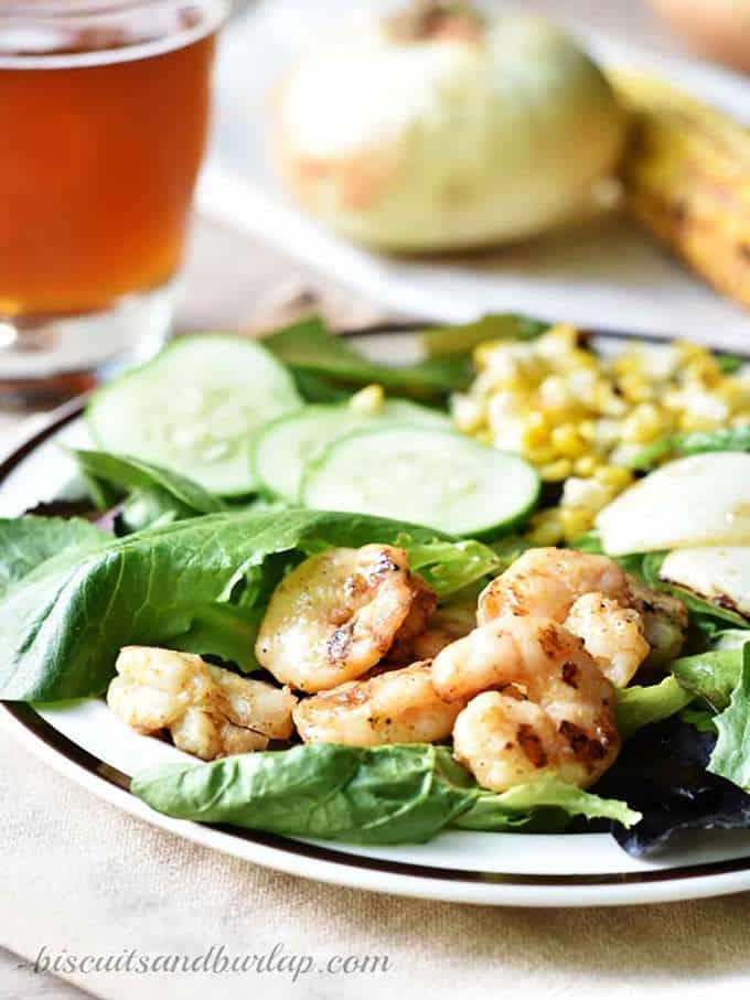 Barbecue Shrimp Salad with Grilled Corn and Vidalia Onions
