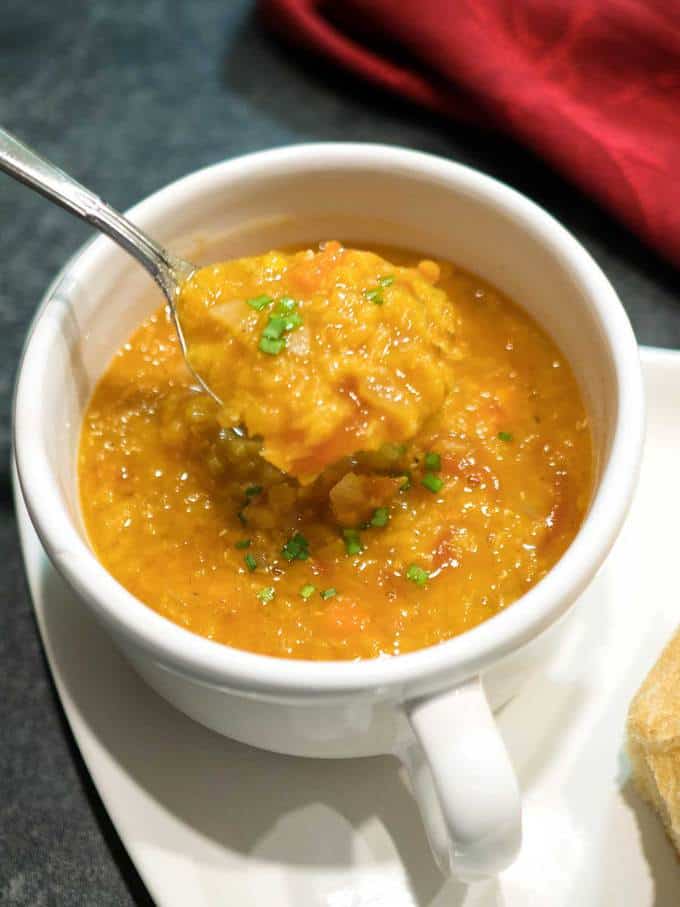 Red Lentil Soup with Roasted Tomatoes