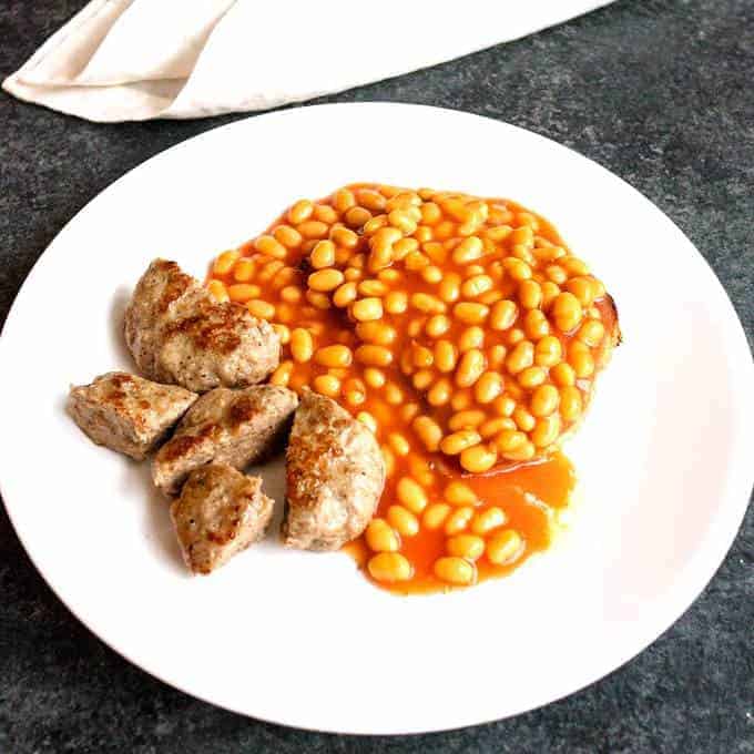 British Breakfast Sausage with Beans on Toast