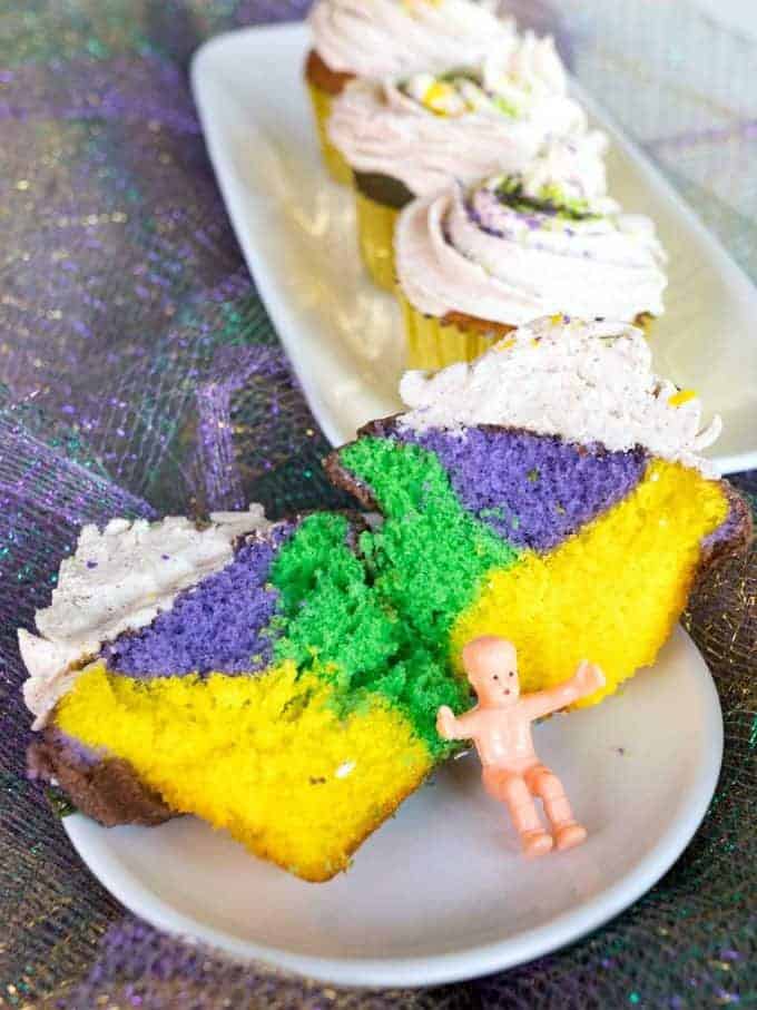 Mardi Gras Cupcakes with Cinnamon Buttercream Frosting