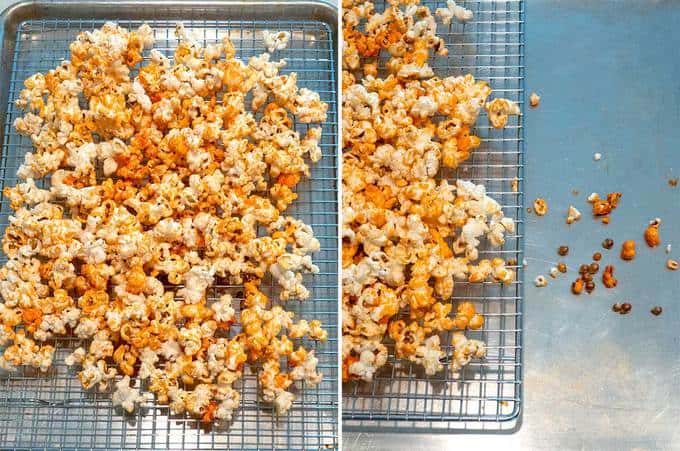 Orange Kettle Corn Cooling on Wire Rack