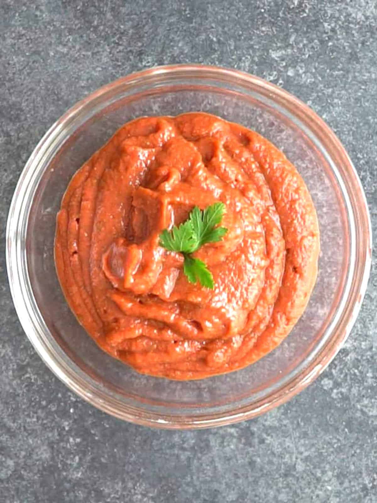 Super simple pizza sauce in a bowl.