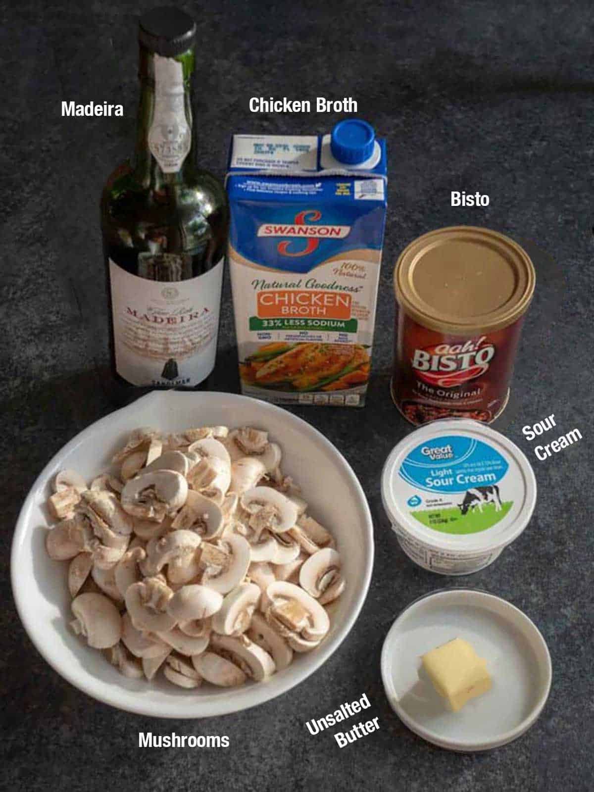 Ingredients for the mushroom sauce