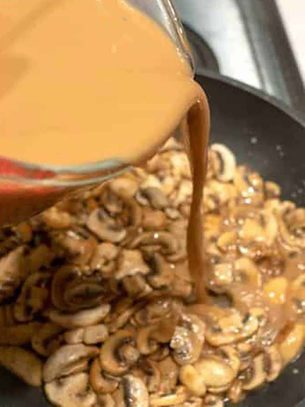 Making the mushroom sauce.