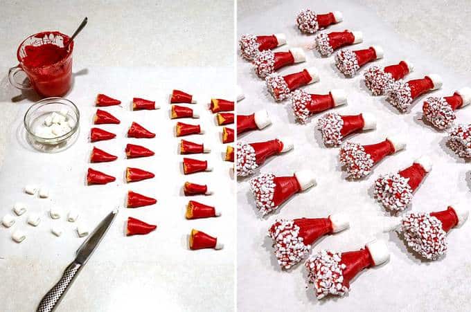 Making the Santa hats for Santa's Crunch