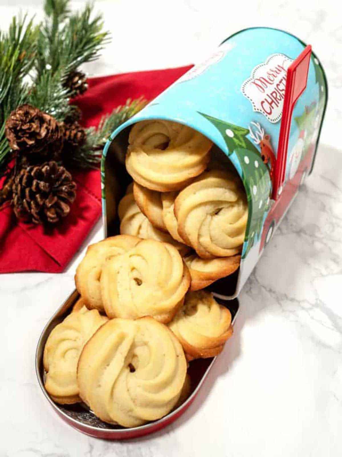 Butter cookies in a mail box.