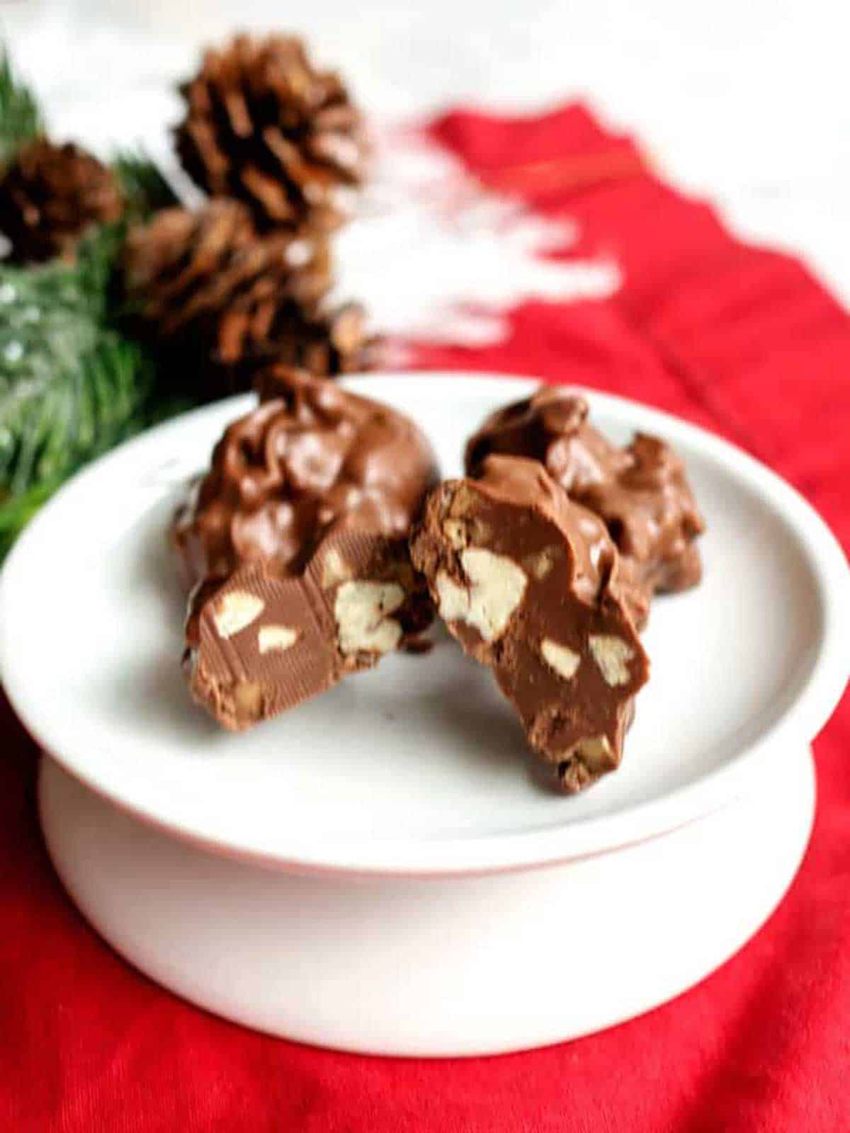 Chocolate pecan toffee clusters.