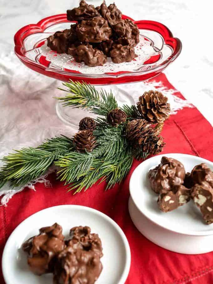 Chocolate pecan toffee clusters for edible gifts.