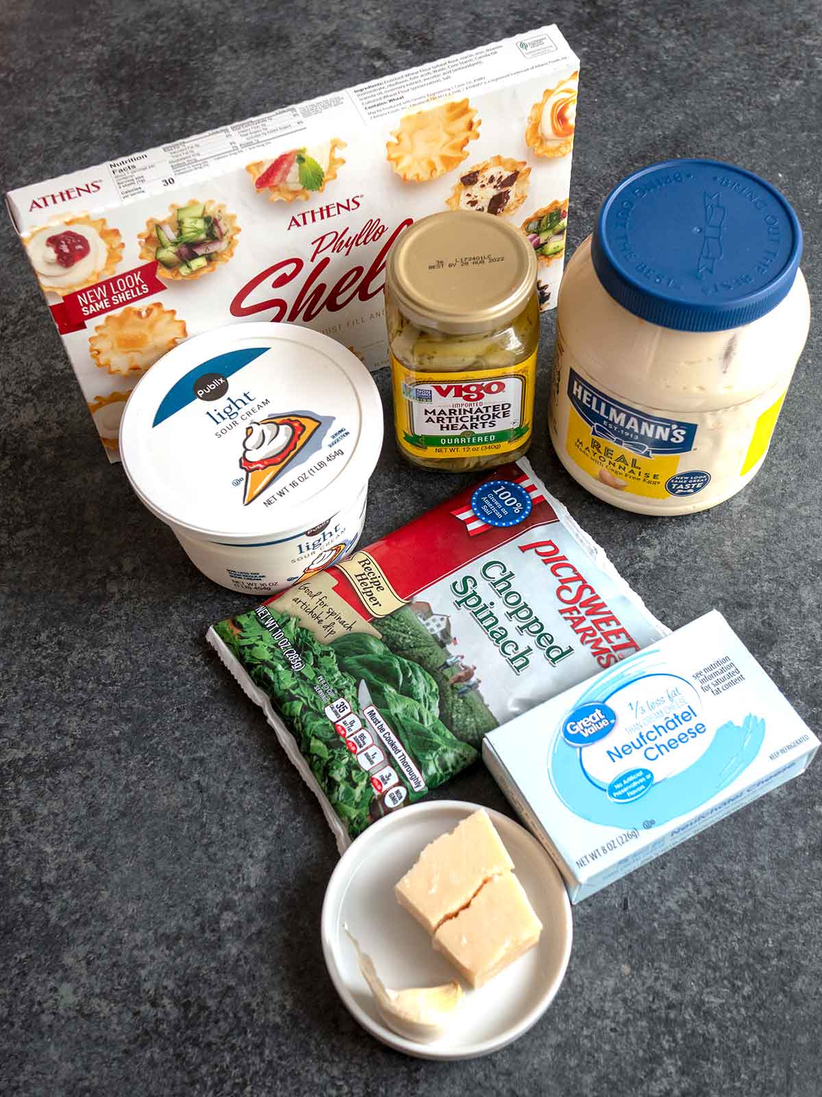 Ingredients for Spinach Artichoke Tartlets
