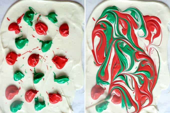 Swirled Melted Wafers for Christmas Swirled Peppermint Bark