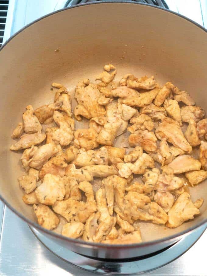 Cooking chicken for Chicken Étouffée 