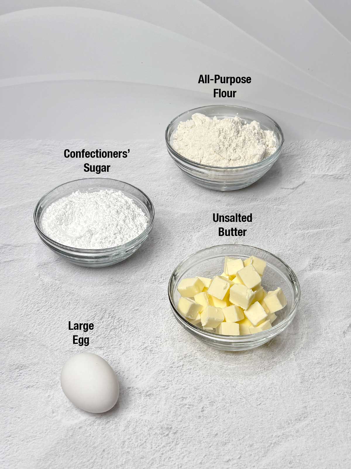 Ingredients for Pâte Sucrée.