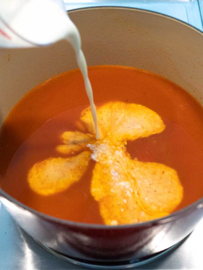Adding Cream to Tomato Soup
