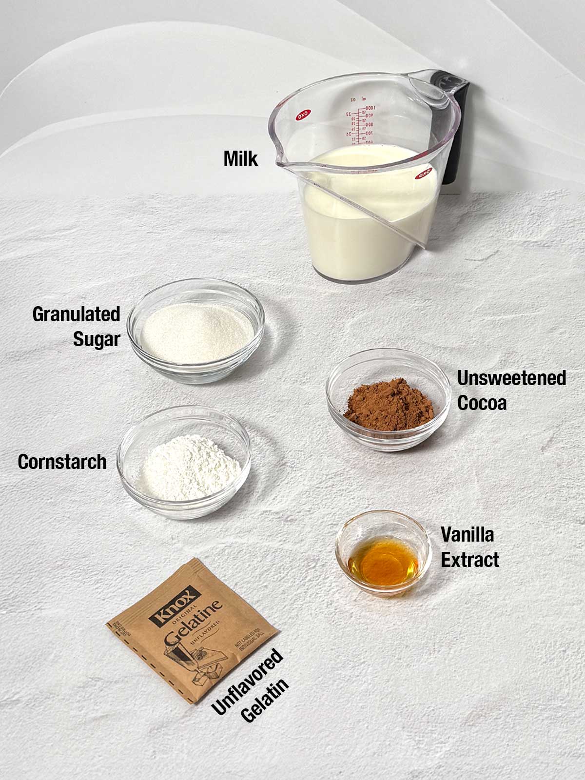 Ingredients for the chocolate blancmange.