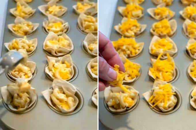 Filling Wontons with Mac and Cheese