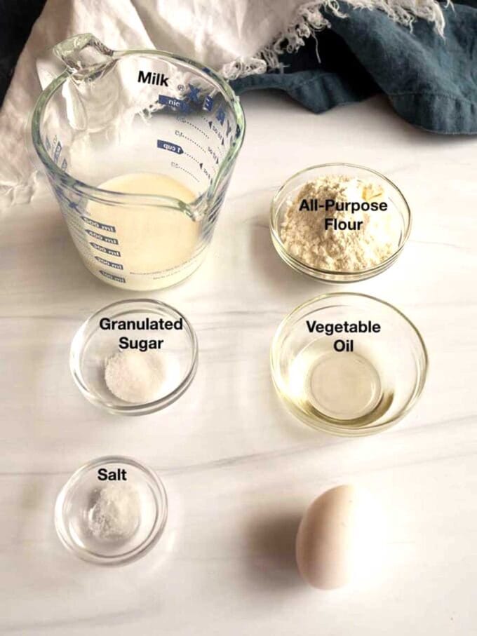 Ingredients for crepe batter.