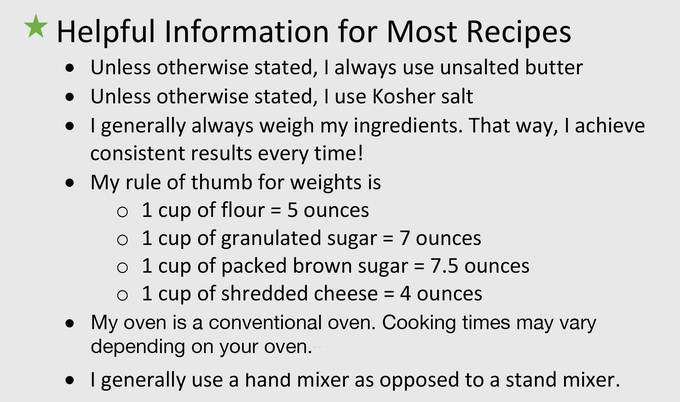 Helpful information for most recipes