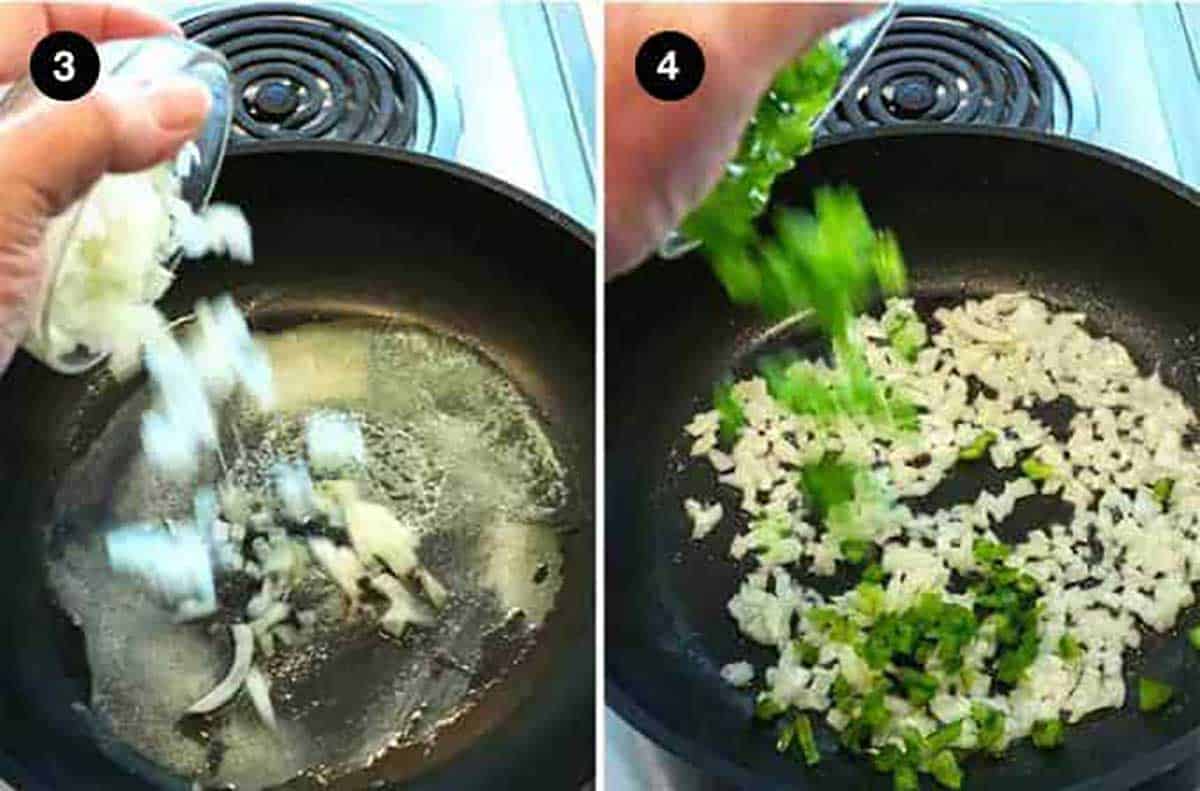 Sauteeing vegetables in a skillet.