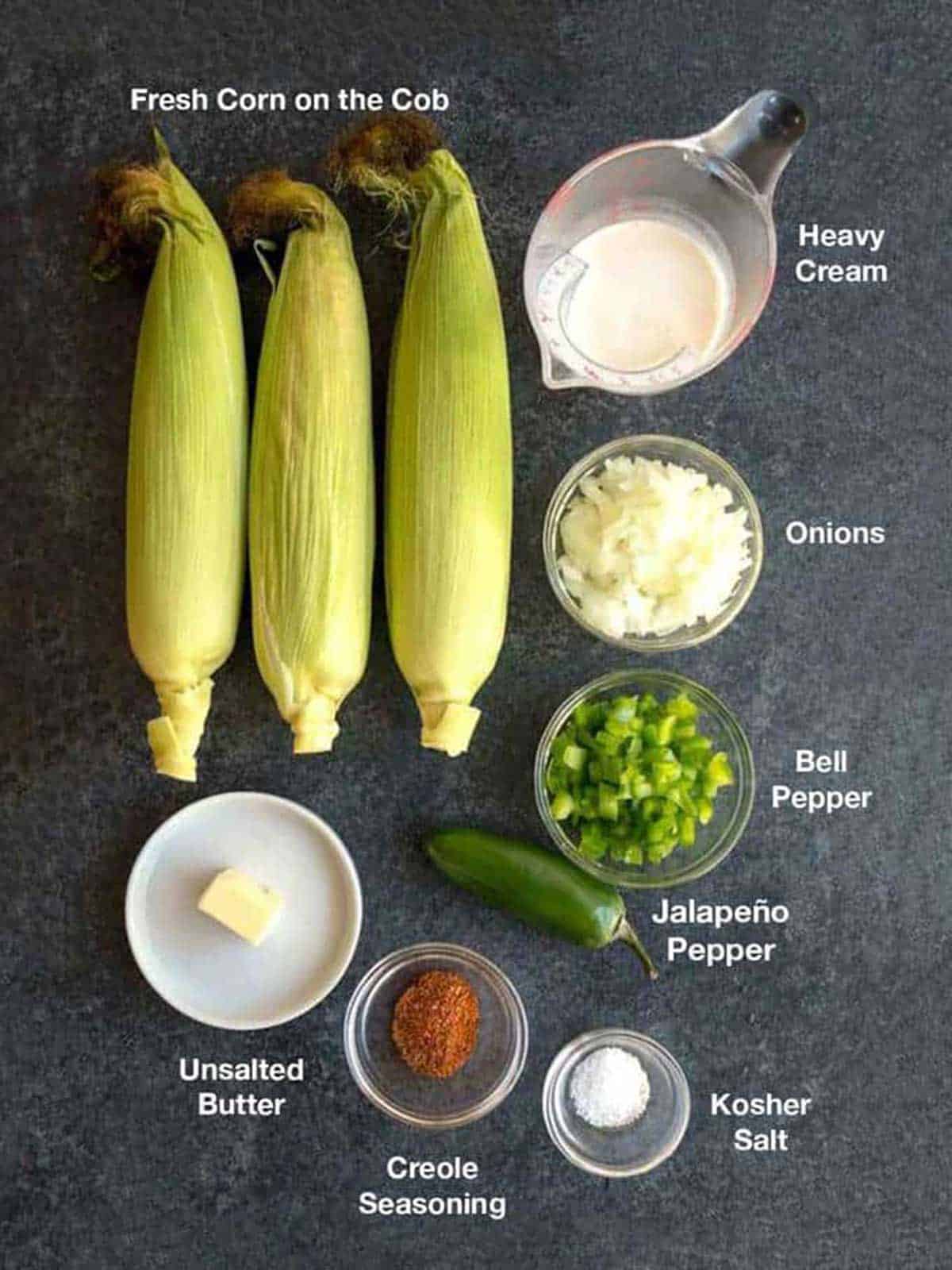 Ingredients for Cajun Corn Maque Choux.