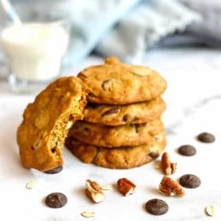 Doubletree chocolate chip cookies stacked with milk