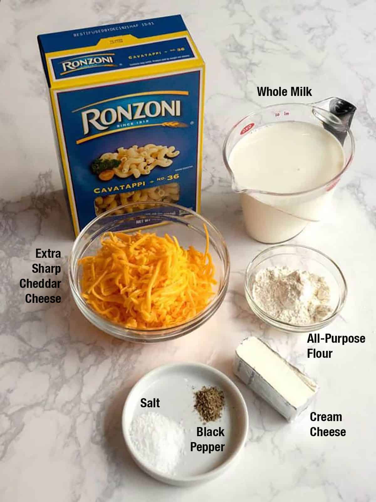 Ingredients for Susan's Easy Stovetop Mac & 
Cheese