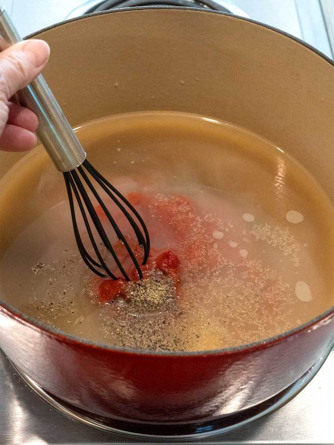 Whisking together the sauce ingredients for the Heinz beans