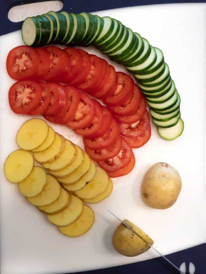 Cutting the vegetables into ¼ inch slices