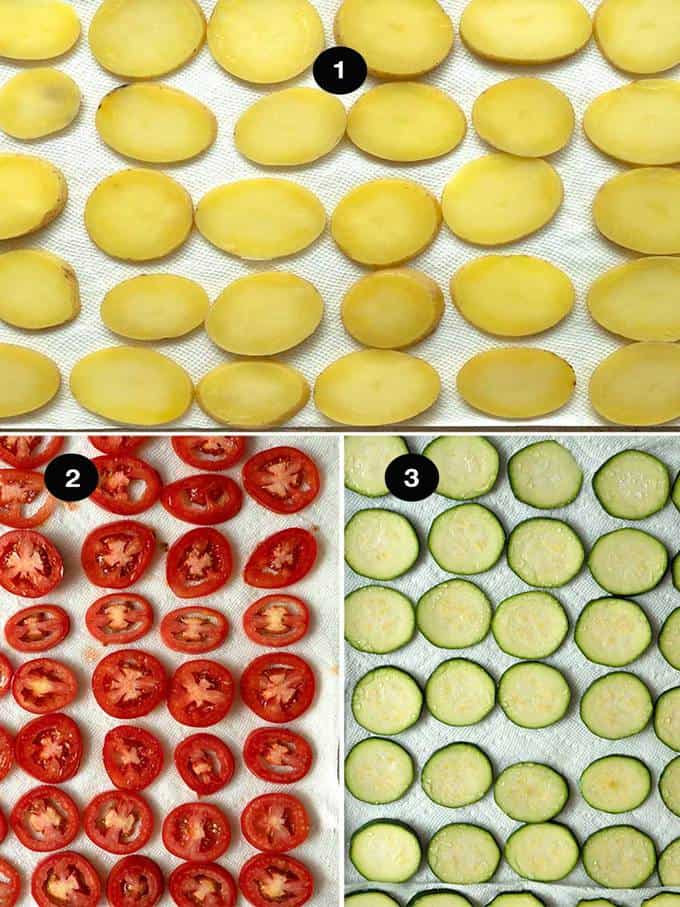 Vegetables drying on paper towels