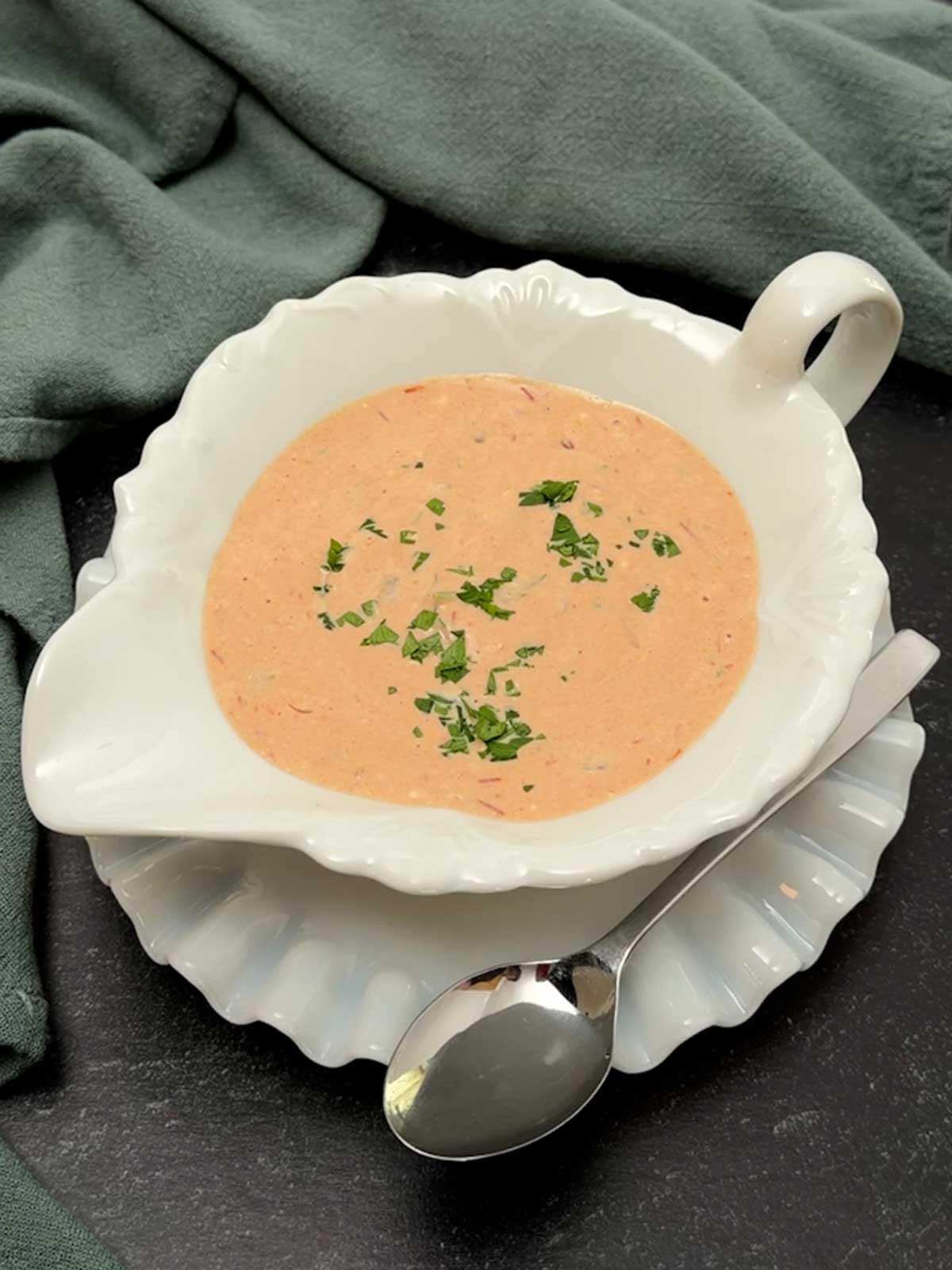 Homemade Russian Dressing with minced parsley.