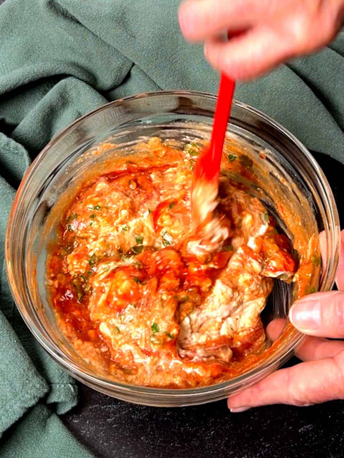 Stirring ingredients for Russian Dressing.